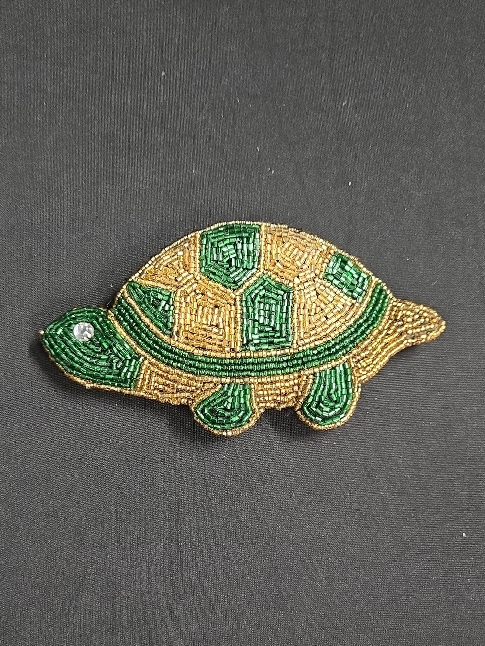 Beaded Turtle In Green And Gold Coin Purse EUC 6"x3"